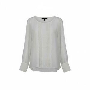 White House Black Market Blouse Womens 4 White Lace Sheer Long Sleeve Top